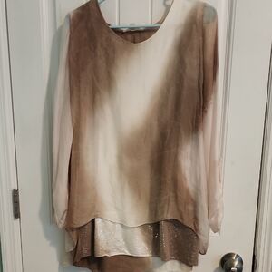 Pink Asymmetrical Tiered 3/4 Sleeve Tunic (J02)